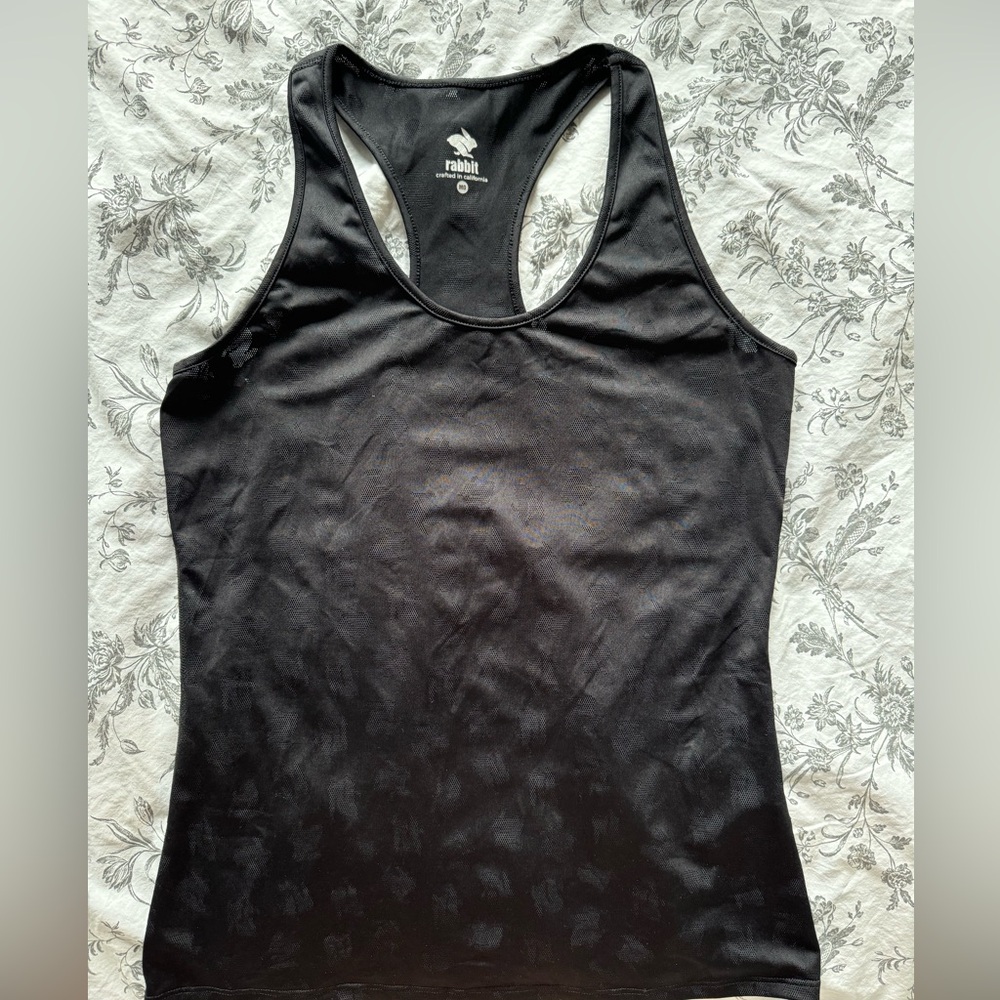Black Rabbit tank top with mesh perforated rabbit detail